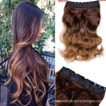 Hot sell  Hot Selling Ombre Full Head Curly Wave Clips in on Synthetic Hair Extensions Hair pieces for Beauty Women